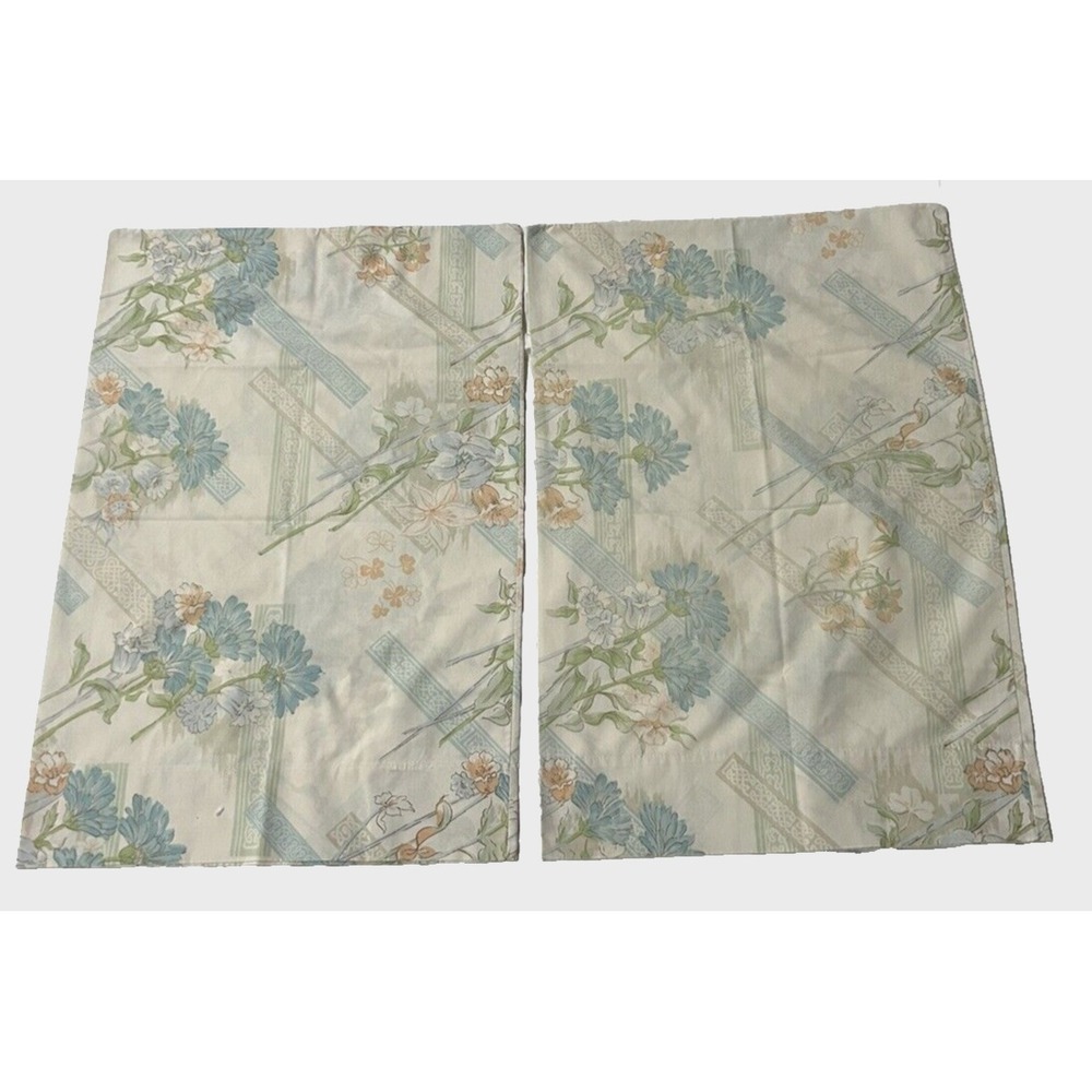 Vintage Pillowcase Patternedโ Blue Floral Cottage Core Granny Chic MCM SET OF 2